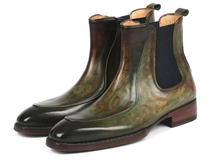 Paul Parkman Green Hand-Painted Chelsea Boots Goodyear Welted - WKshoes