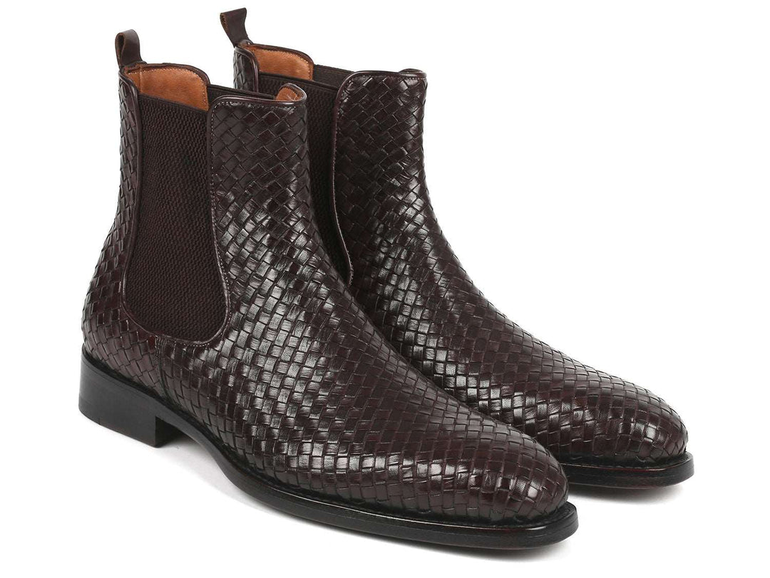 Paul Parkman Chocolate Brown Woven Leather Chelsea Boots - WKshoes