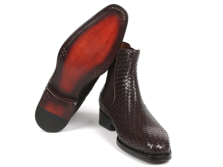 Paul Parkman Chocolate Brown Woven Leather Chelsea Boots - WKshoes