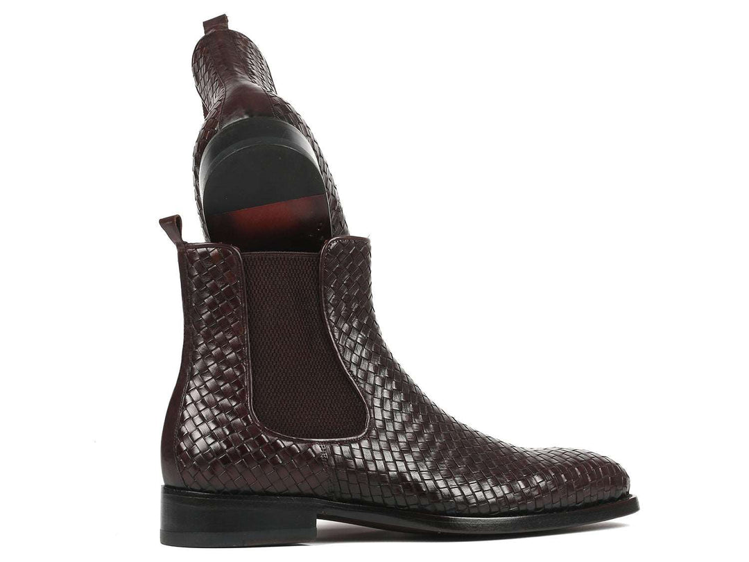 Paul Parkman Chocolate Brown Woven Leather Chelsea Boots - WKshoes