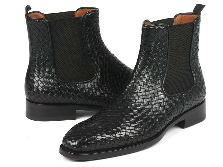 Paul Parkman Black Woven Leather Chelsea Boots - WKshoes