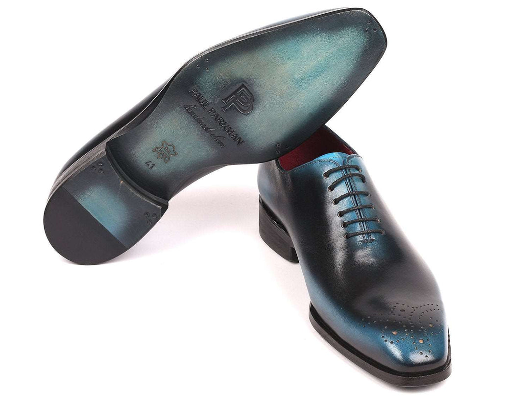 Paul Parkman Men's Black & Blue Wholecut Oxfords (ID#KR884BLU) - WKshoes