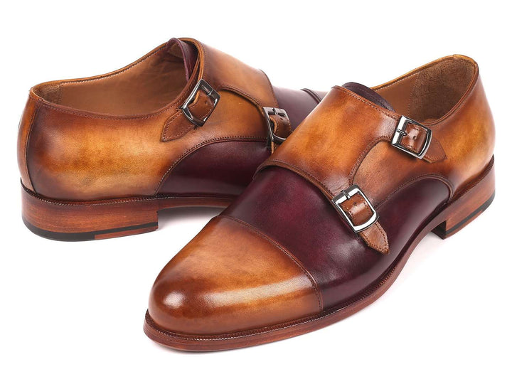 Paul Parkman Men's Captoe Double Monkstraps Brown & Purple (ID#045BP17) - WKshoes