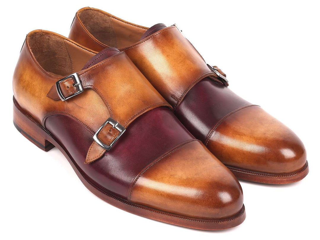 Paul Parkman Men's Captoe Double Monkstraps Brown & Purple (ID#045BP17) - WKshoes