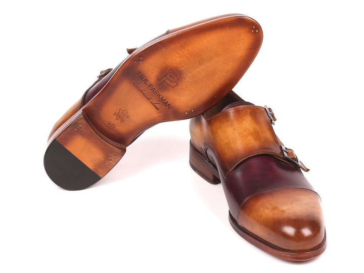 Paul Parkman Men's Captoe Double Monkstraps Brown & Purple (ID#045BP17) - WKshoes