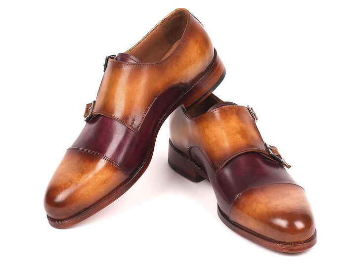 Paul Parkman Men's Captoe Double Monkstraps Brown & Purple (ID#045BP17) - WKshoes