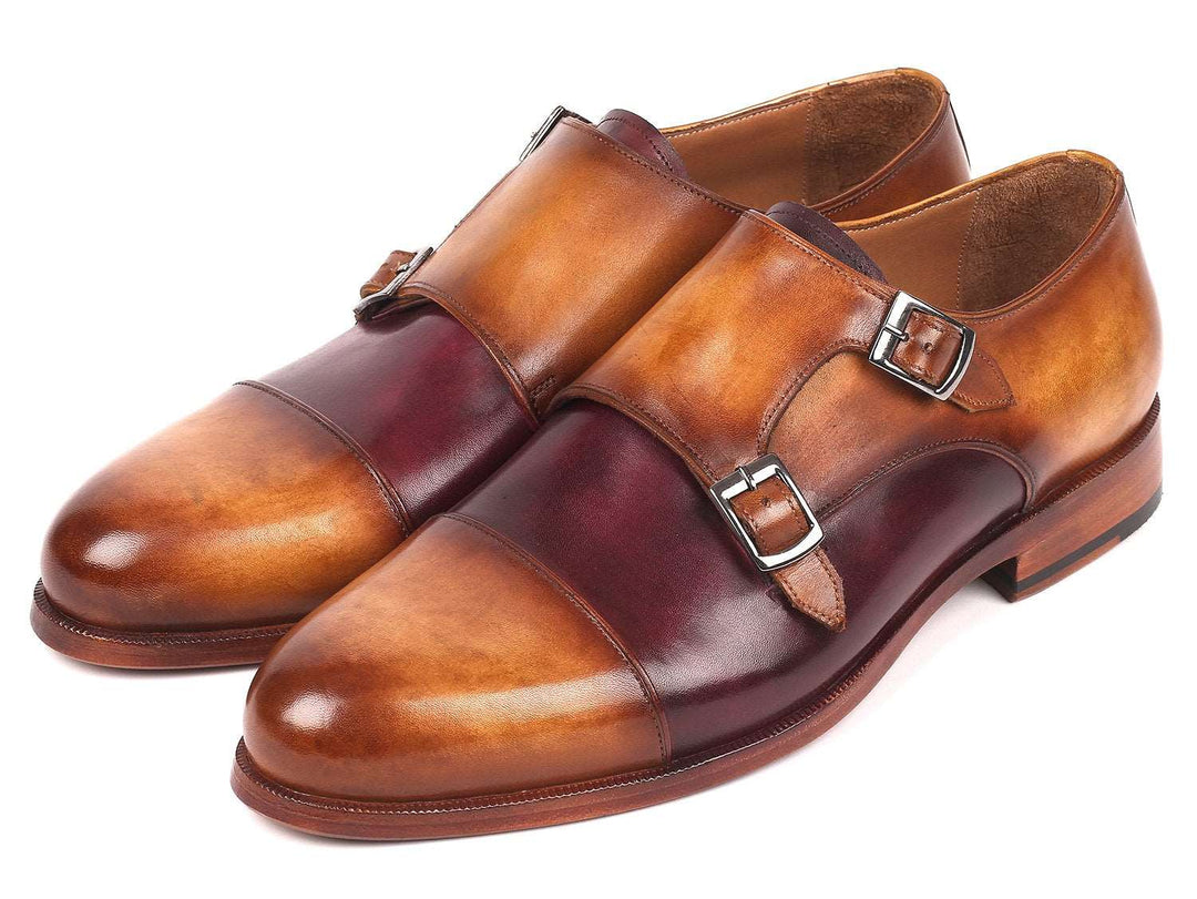 Paul Parkman Men's Captoe Double Monkstraps Brown & Purple (ID#045BP17) - WKshoes