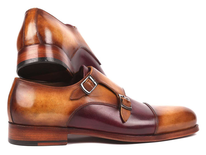 Paul Parkman Men's Captoe Double Monkstraps Brown & Purple (ID#045BP17) - WKshoes