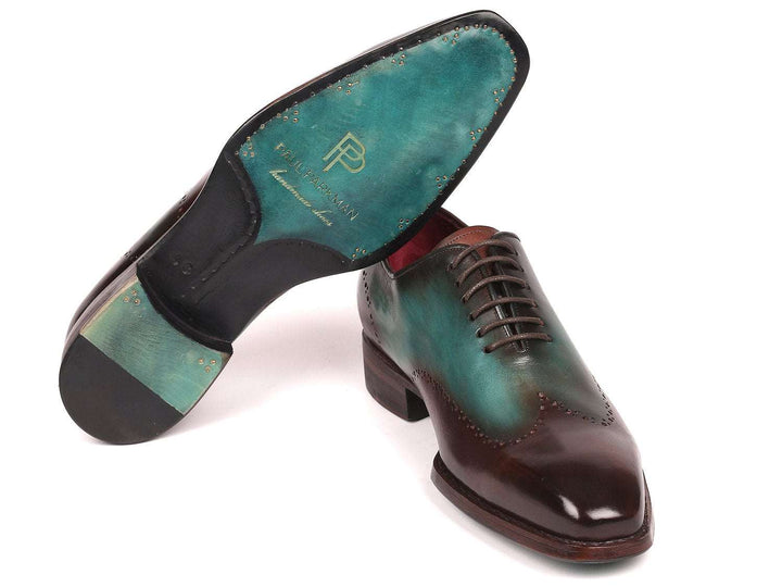 Paul Parkman Goodyear Welted Wingtip Oxfords Brown & Turquoise (ID#081-BTQ) - WKshoes