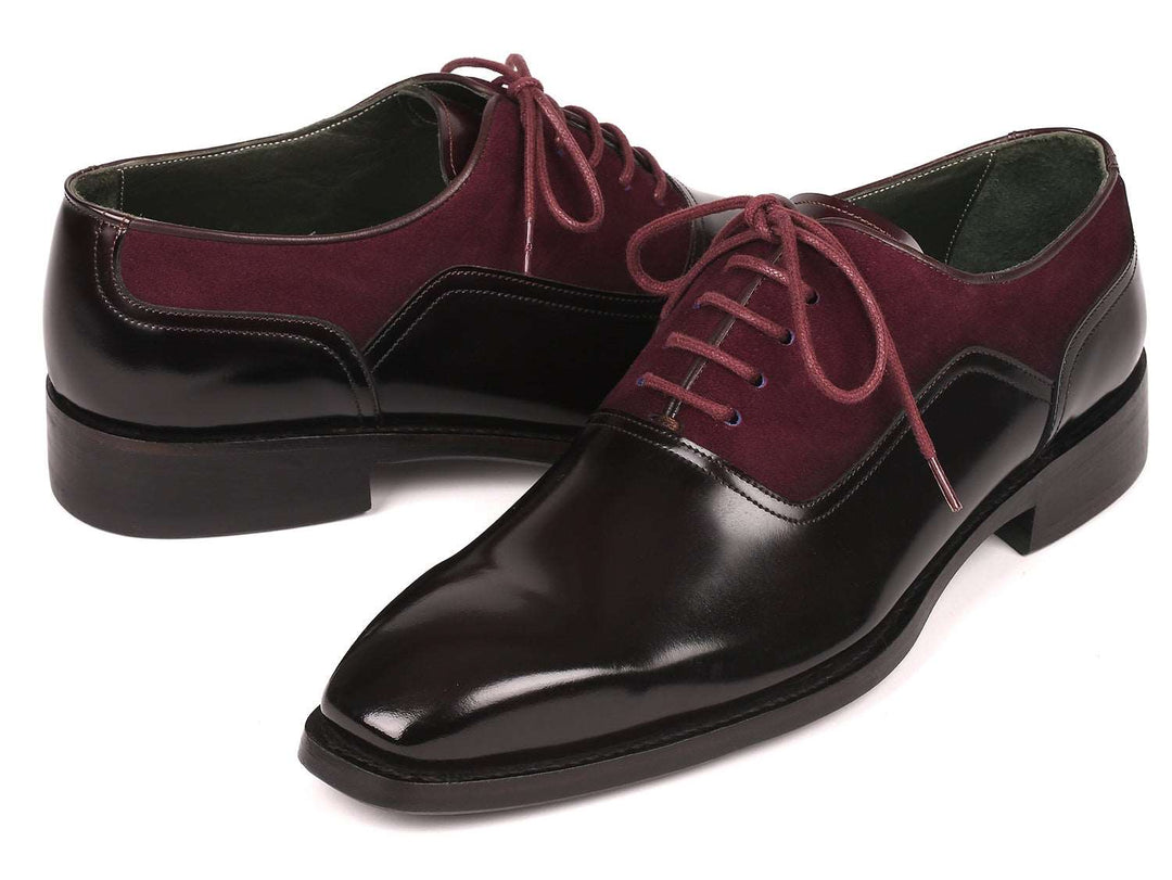 Paul Parkman Men's Burgundy Suede & Black Patent Oxfords (ID#17BUR85) - WKshoes