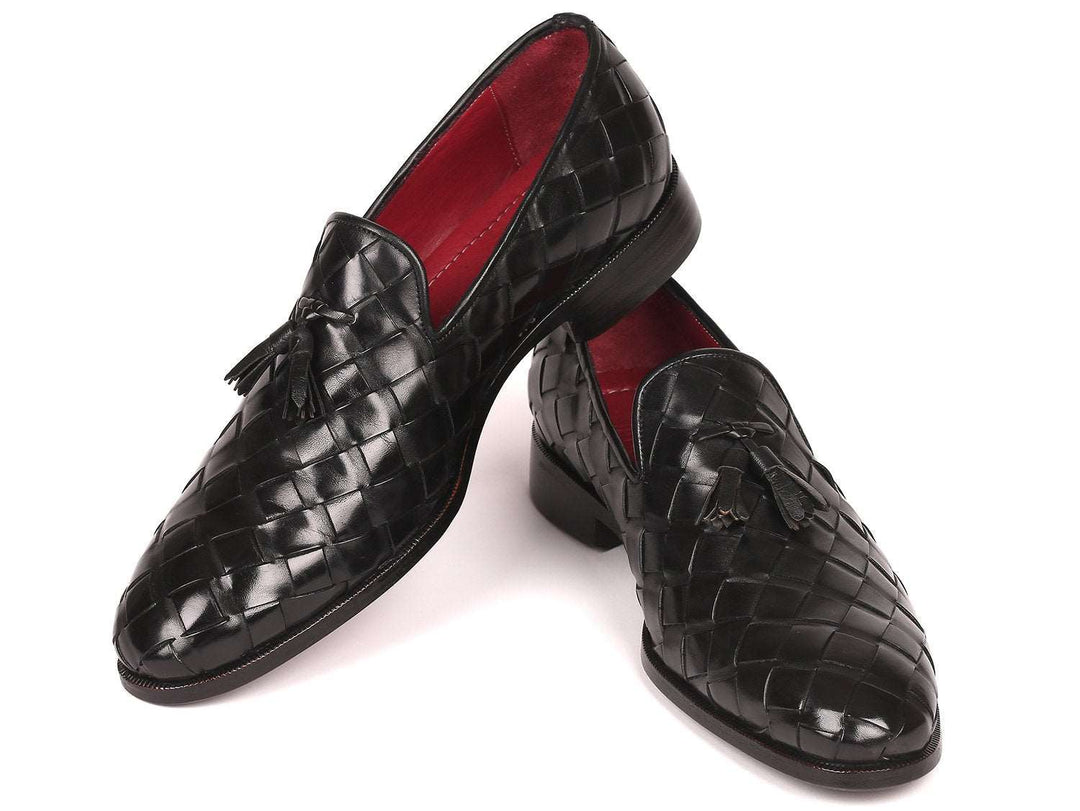 Paul Parkman Men's Big Braided Tassel Loafers Black (ID#6623-BLK) - WKshoes