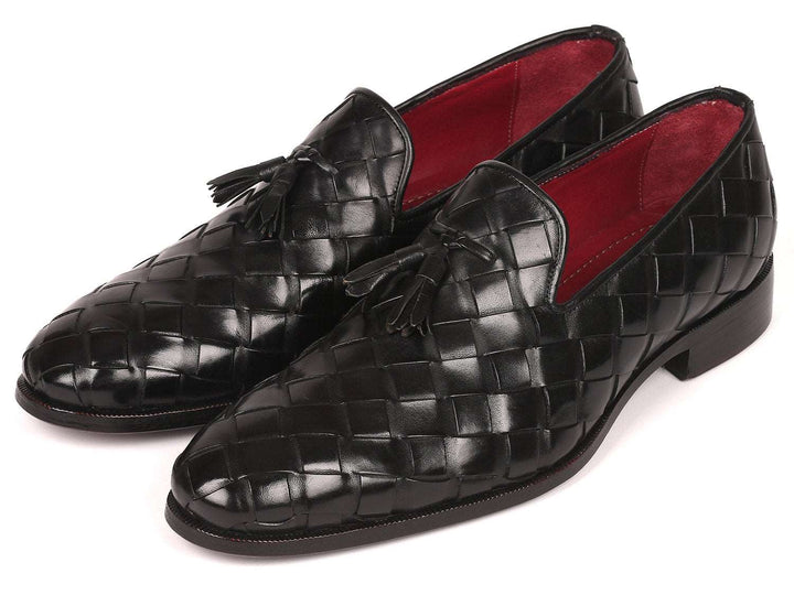 Paul Parkman Men's Big Braided Tassel Loafers Black (ID#6623-BLK) - WKshoes