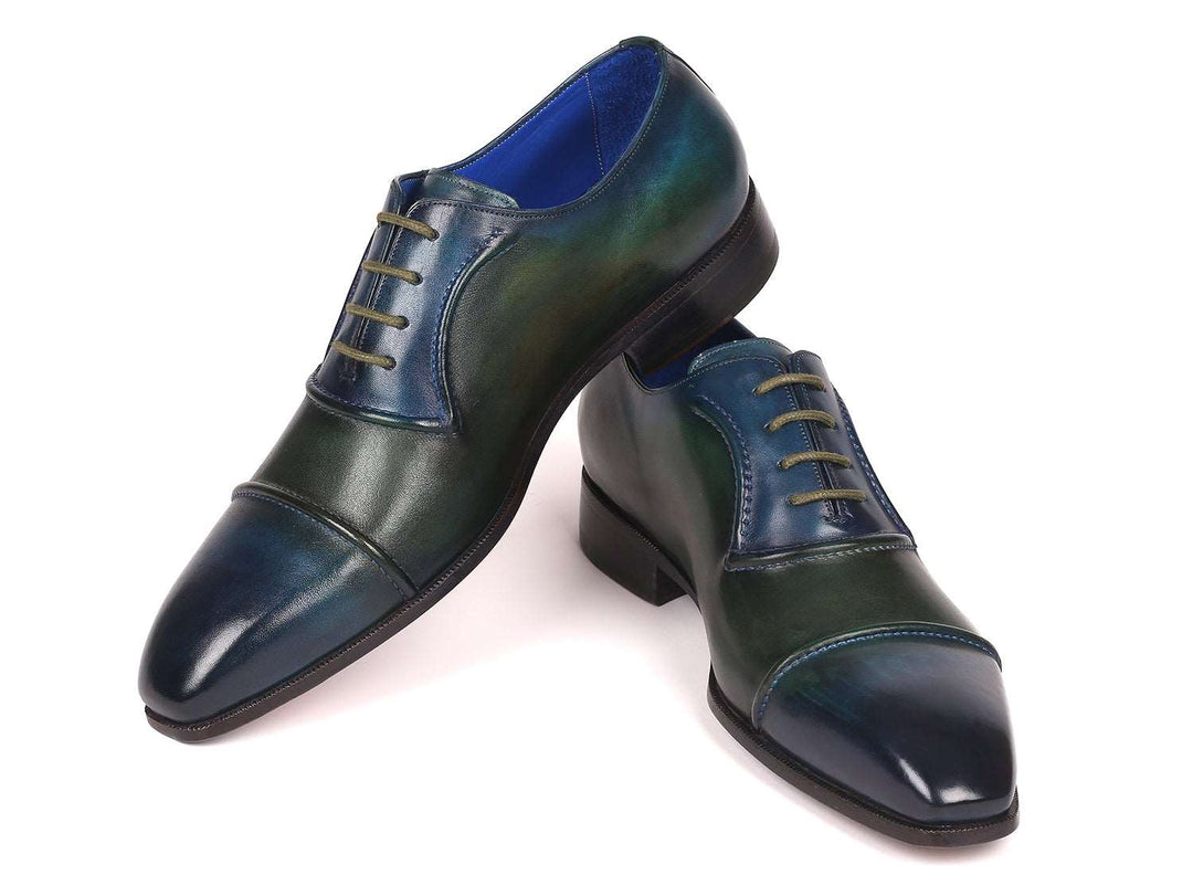 Paul Parkman Men's Cap-Toe Oxfords Blue & Green (ID#078-BLU-GRN) - WKshoes