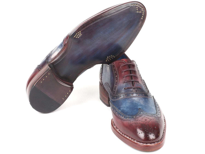 Paul Parkman Goodyear Welted Two Tone Wingtip Oxfords Blue & Bordeaux (ID#27LD77) - WKshoes