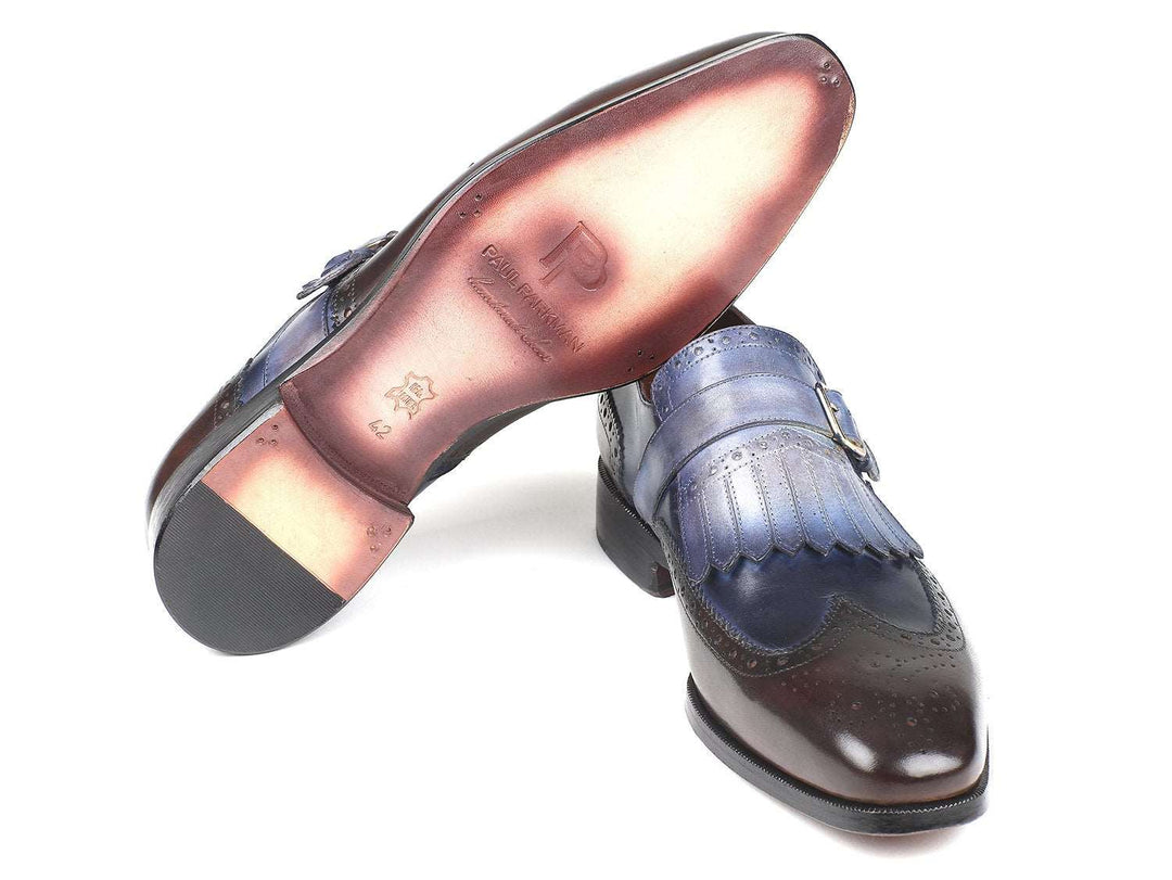 Paul Parkman Kiltie Monkstraps Blue & Brown (ID#52SL79) - WKshoes