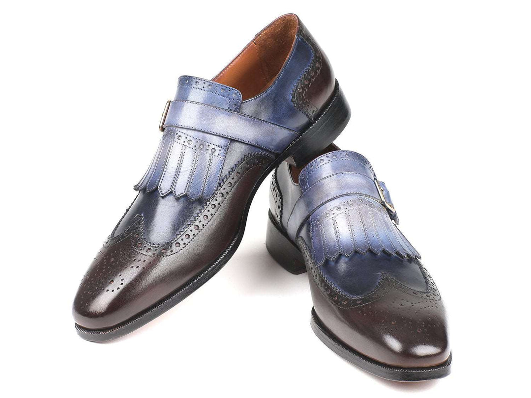 Paul Parkman Kiltie Monkstraps Blue & Brown (ID#52SL79) - WKshoes