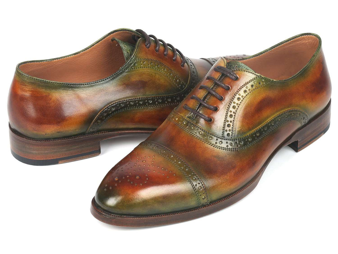 Paul Parkman Men's Cap Toe Oxfords Green & Brown (ID#266GB79) - WKshoes