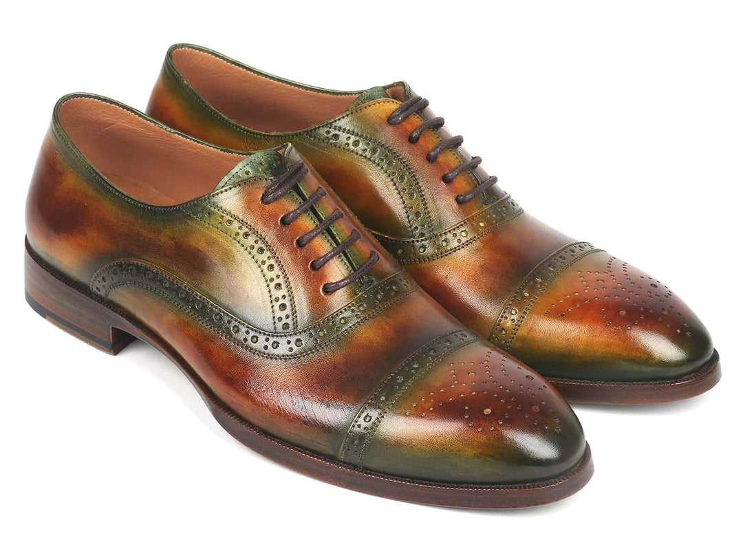 Paul Parkman Men's Cap Toe Oxfords Green & Brown (ID#266GB79) - WKshoes