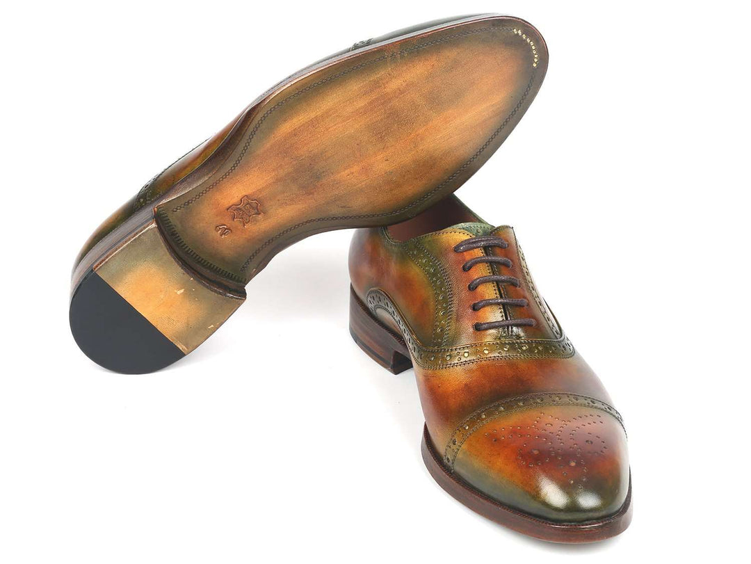 Paul Parkman Men's Cap Toe Oxfords Green & Brown (ID#266GB79) - WKshoes