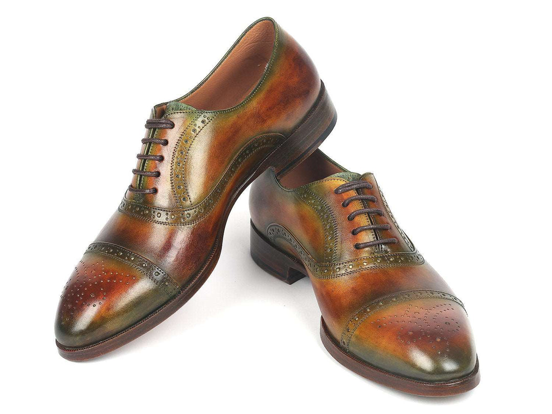 Paul Parkman Men's Cap Toe Oxfords Green & Brown (ID#266GB79) - WKshoes