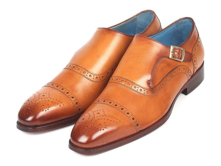 Paul Parkman Men's Cap Toe Monkstrap Shoes Cognac (ID#65CGN97) - WKshoes