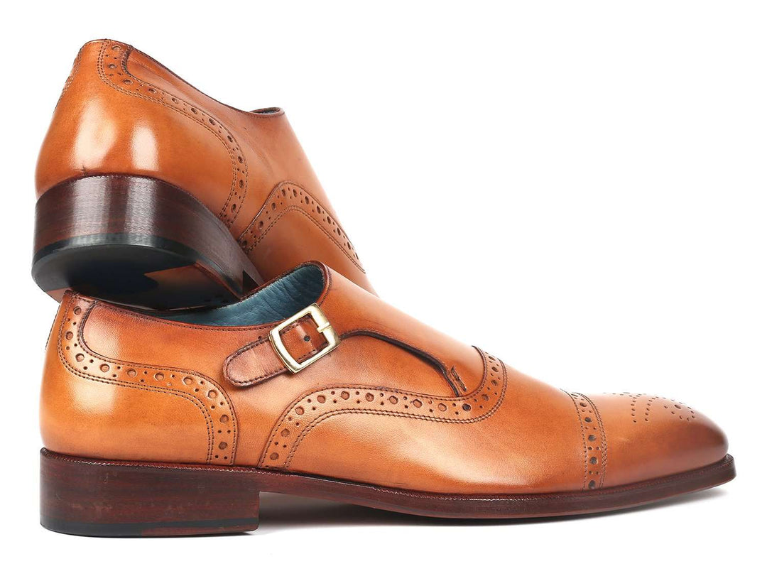 Paul Parkman Men's Cap Toe Monkstrap Shoes Cognac (ID#65CGN97) - WKshoes