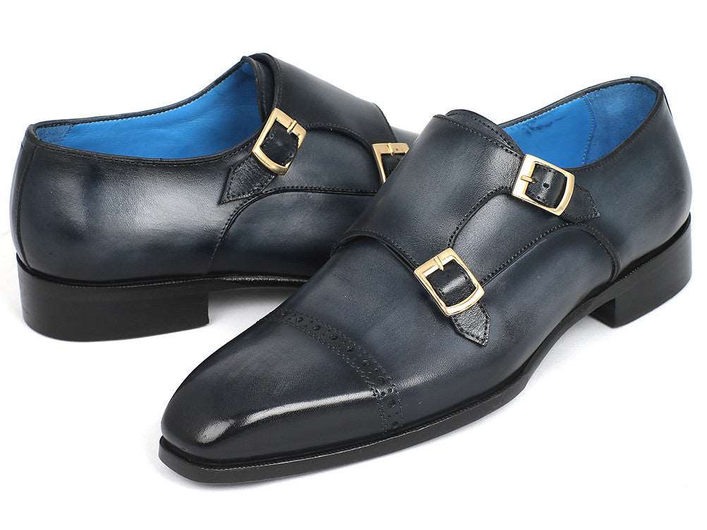 Paul Parkman Captoe Double Monkstraps Navy (ID#045NVY62) - WKshoes