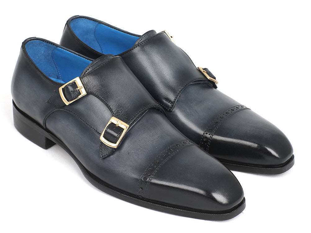 Paul Parkman Captoe Double Monkstraps Navy (ID#045NVY62) - WKshoes