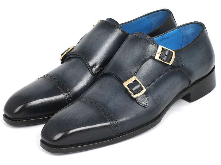 Paul Parkman Captoe Double Monkstraps Navy (ID#045NVY62) - WKshoes