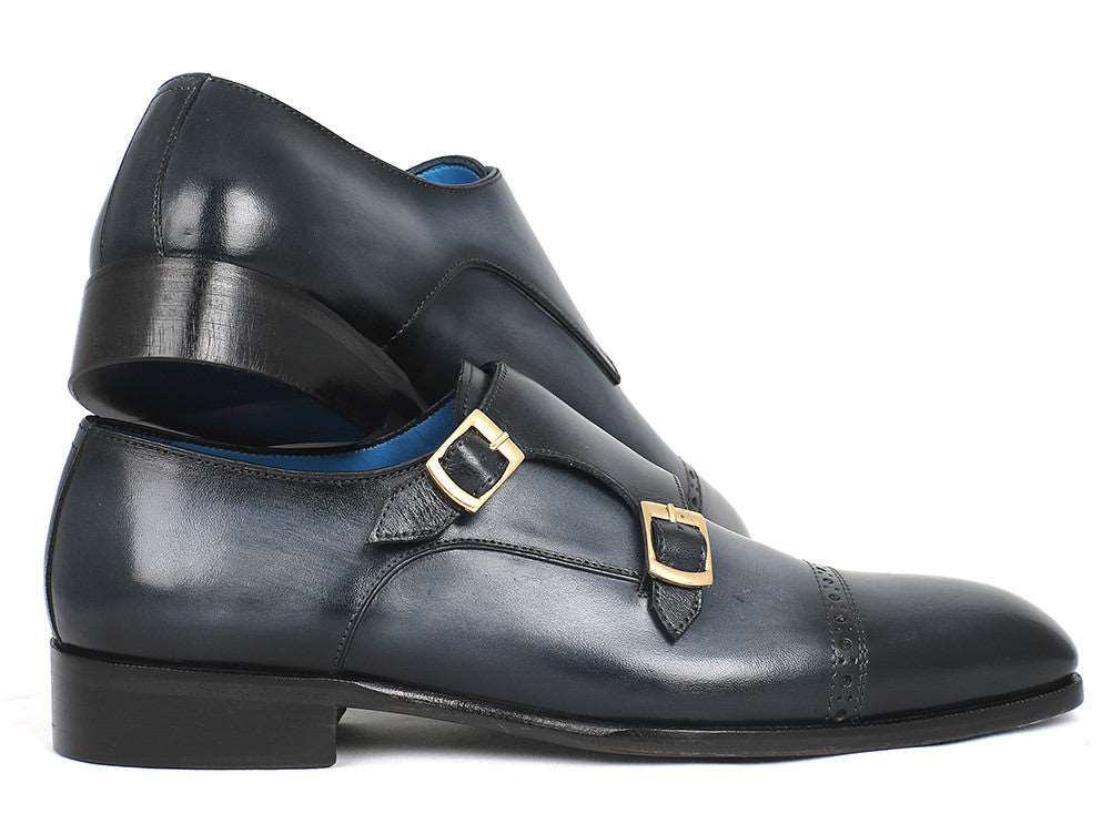 Paul Parkman Captoe Double Monkstraps Navy (ID#045NVY62) - WKshoes