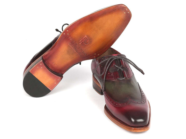 Paul Parkman Goodyear Welted Ghillie Lacing Brogues Green & Bordeaux (ID#2955-GRB) - WKshoes