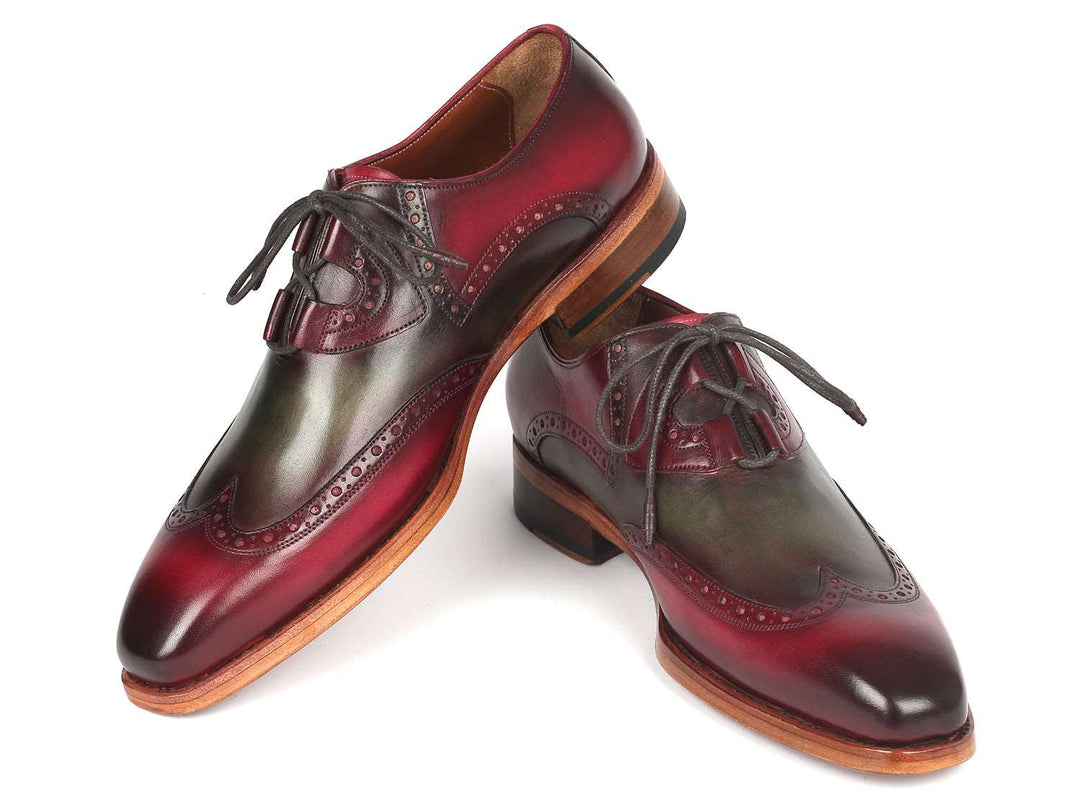 Paul Parkman Goodyear Welted Ghillie Lacing Brogues Green & Bordeaux (ID#2955-GRB) - WKshoes