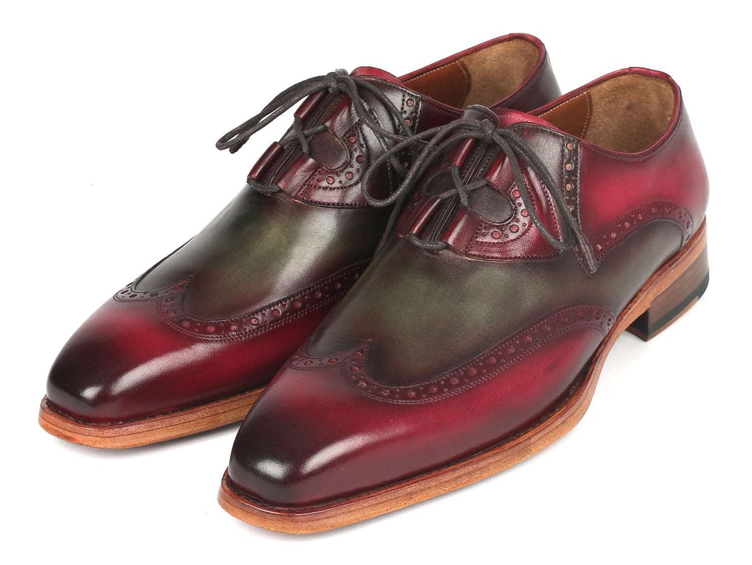 Paul Parkman Goodyear Welted Ghillie Lacing Brogues Green & Bordeaux (ID#2955-GRB) - WKshoes