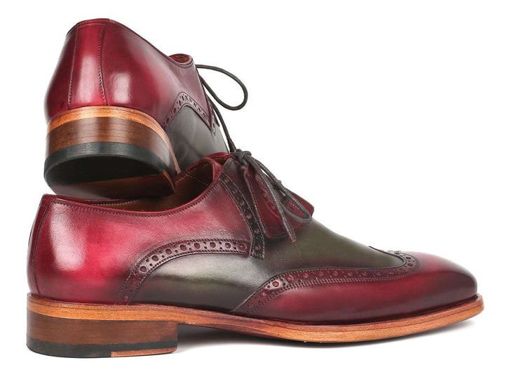 Paul Parkman Goodyear Welted Ghillie Lacing Brogues Green & Bordeaux (ID#2955-GRB) - WKshoes