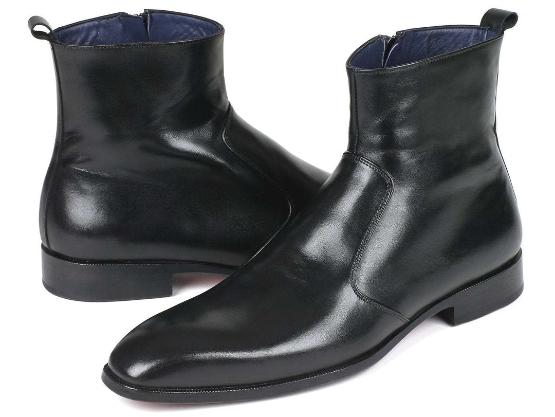 Paul Parkman Black Leather Side Zipper Dress Boots - WKshoes