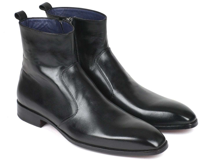 Paul Parkman Black Leather Side Zipper Dress Boots - WKshoes