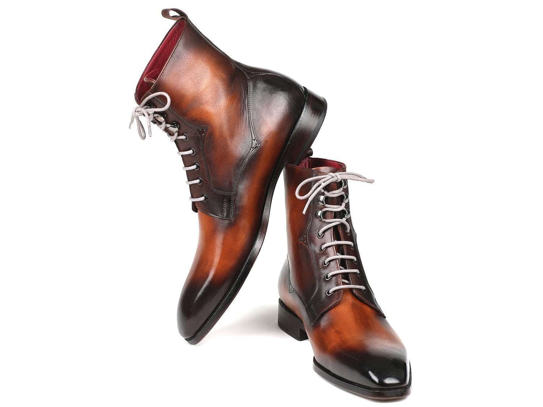 Paul Parkman Men's Brown Burnished Leather Lace-Up Boots (ID#BT534-BRW) - WKshoes