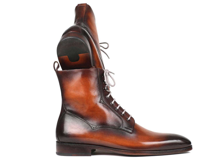 Paul Parkman Men's Brown Burnished Leather Lace-Up Boots (ID#BT534-BRW) - WKshoes