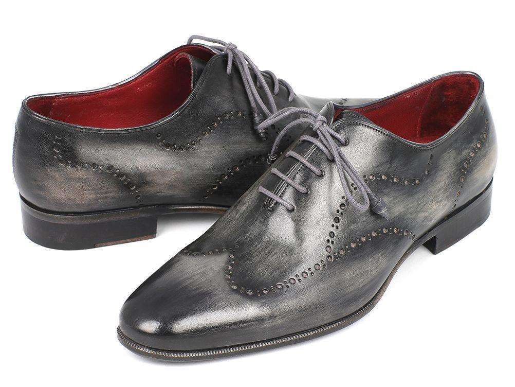 Paul Parkman Gray & Black Calfskin Wingtip Oxfords - WKshoes