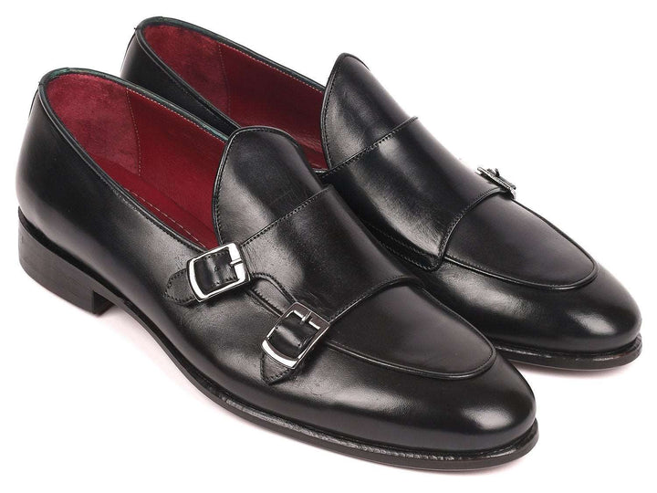 Paul Parkman Men's Black Double Monkstrap Shoes - WKshoes