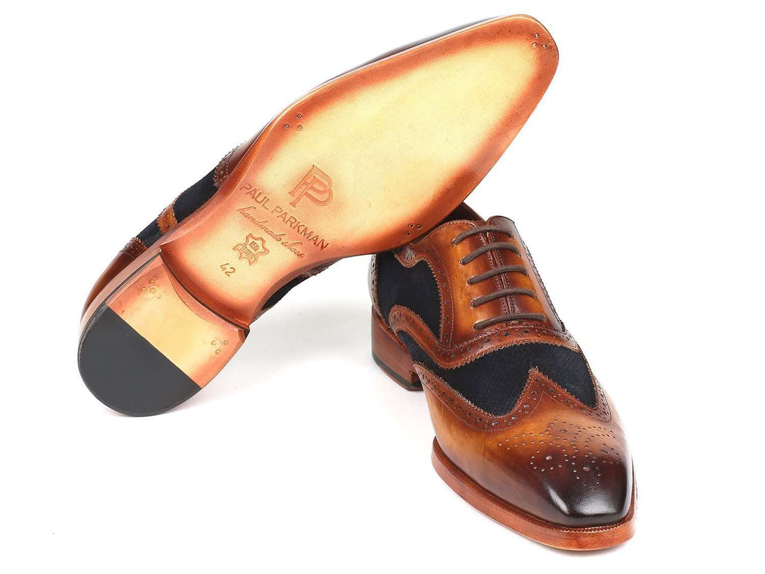 Paul Parkman Brown Leather & Navy Suede Wingtip Oxfords - WKshoes