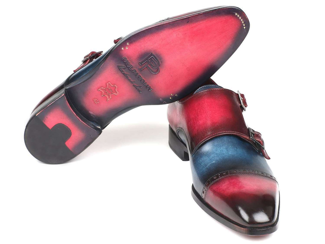 Paul Parkman Captoe Double Monkstrap Blue & Fuxia - WKshoes