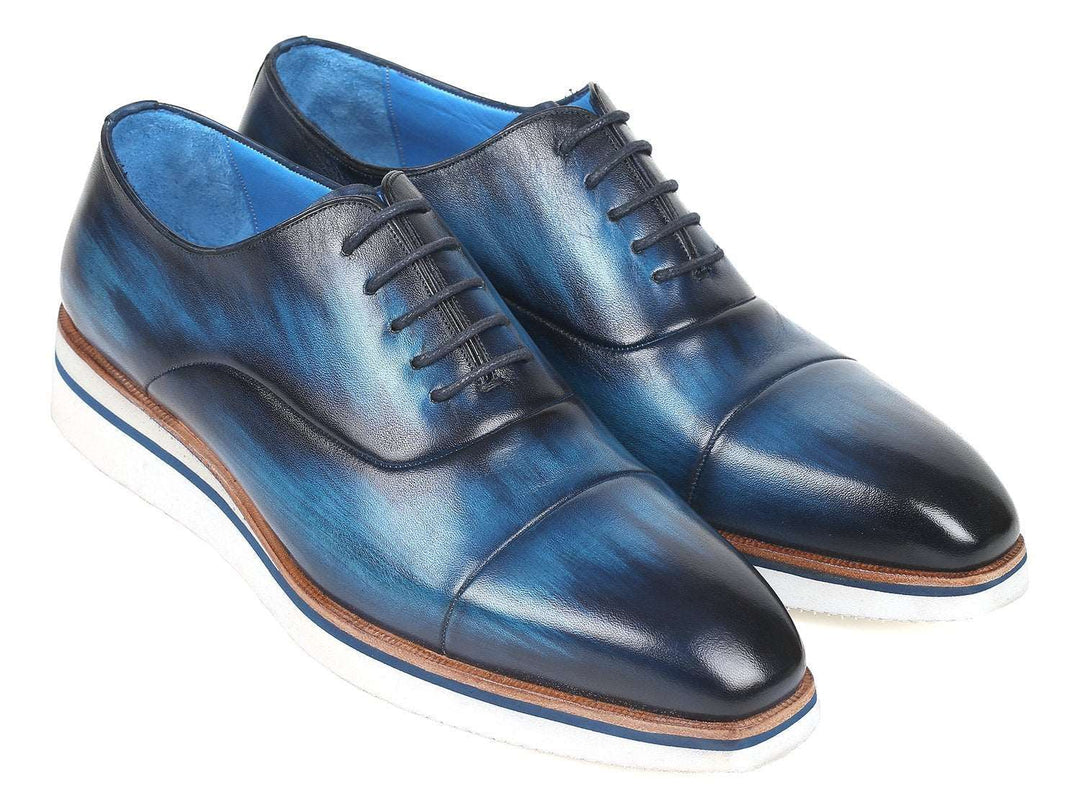 Paul Parkman Men's Blue Leather Smart Casual Oxfords - WKshoes