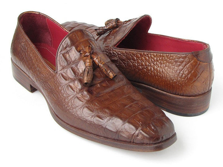 Paul Parkman Brown Crocodile Embossed Tassel Loafer - WKshoes