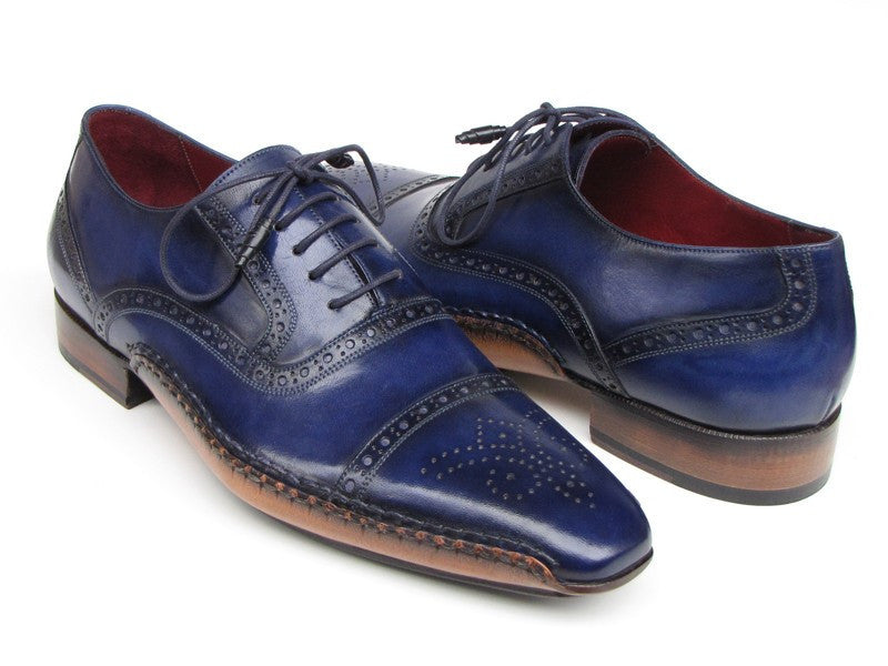 Paul Parkman Men's Captoe Navy Blue Hand Painted Oxfords (ID#5032-NAVY) - WKshoes