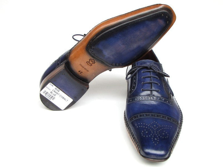 Paul Parkman Men's Captoe Navy Blue Hand Painted Oxfords (ID#5032-NAVY) - WKshoes