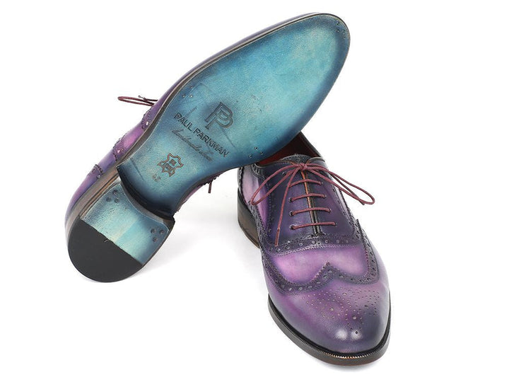 Paul Parkman Wingtip Oxfords Purple & Navy Handpainted Calfskin (ID#743-PURP) - WKshoes