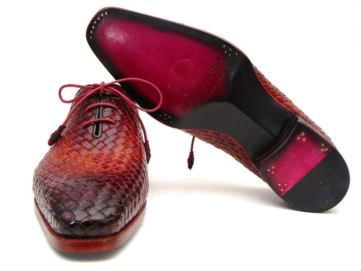 Paul Parkman Bordeaux & Tobacco Woven Leather Oxfords (ID#54HK42) - WKshoes