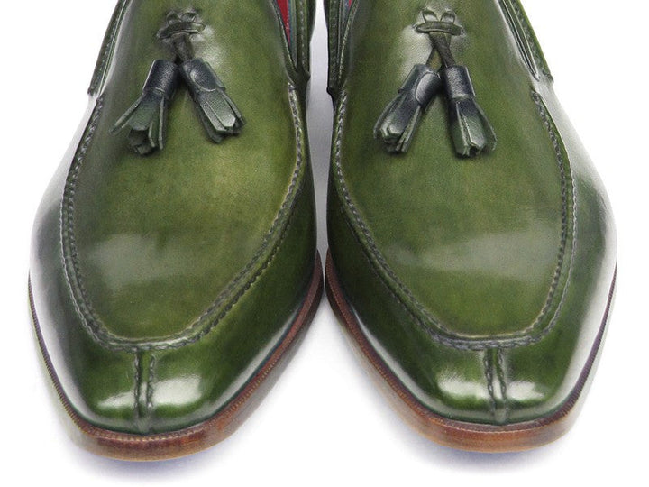 Paul Parkman Men's Tassel Loafer Green Hand Painted Leather (ID#083-GREEN) - WKshoes