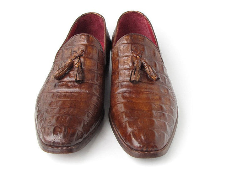 Paul Parkman Brown Crocodile Embossed Tassel Loafer - WKshoes